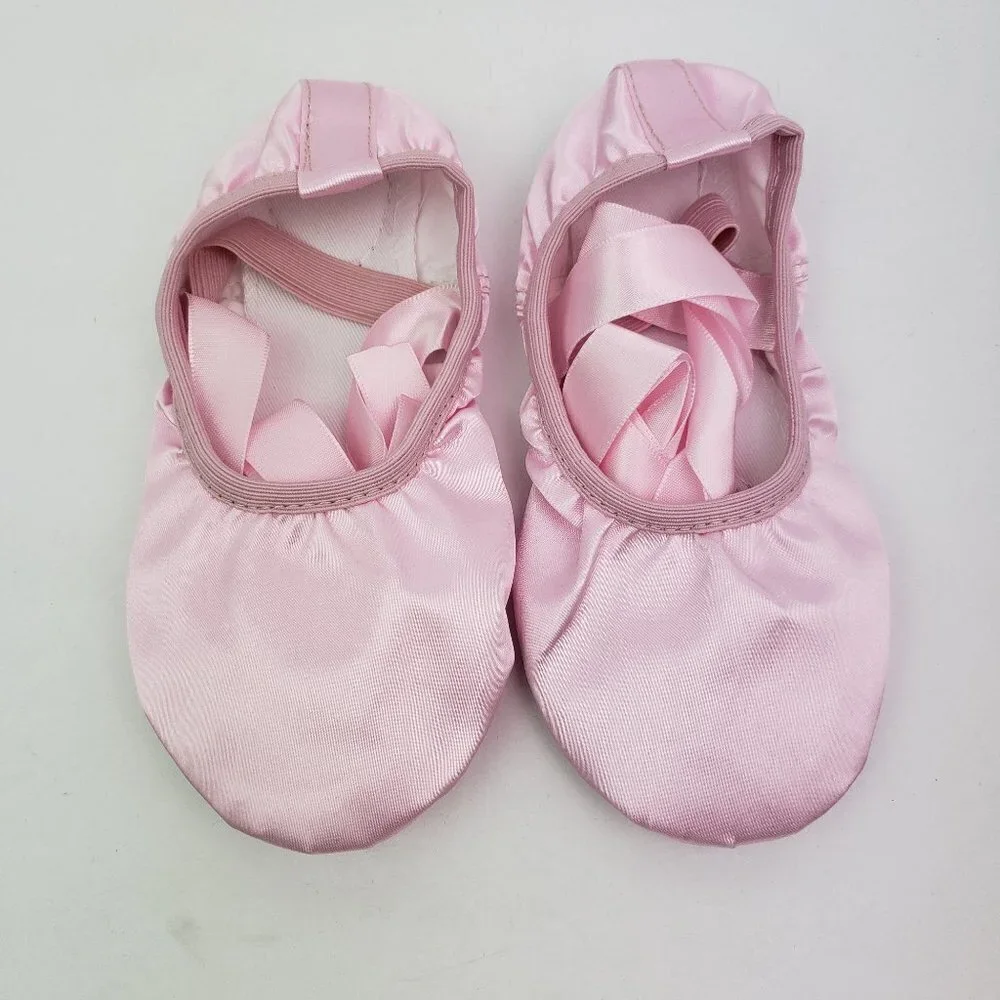 Triple Deer Toddler Girls Sz 13 Pink Satin Ribbon Leather Sole Dance Ballet Shoe
